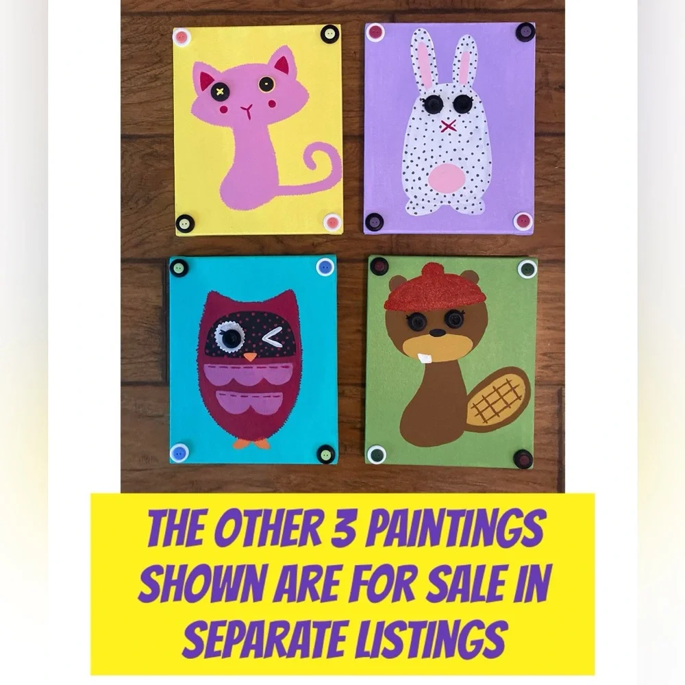 Bunny rabbit button Art NEW quirky acrylic painting white polka dot rabbit 8x10